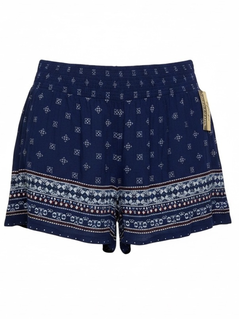 RD Style Navy Blue Patterned High-Waist Shorts